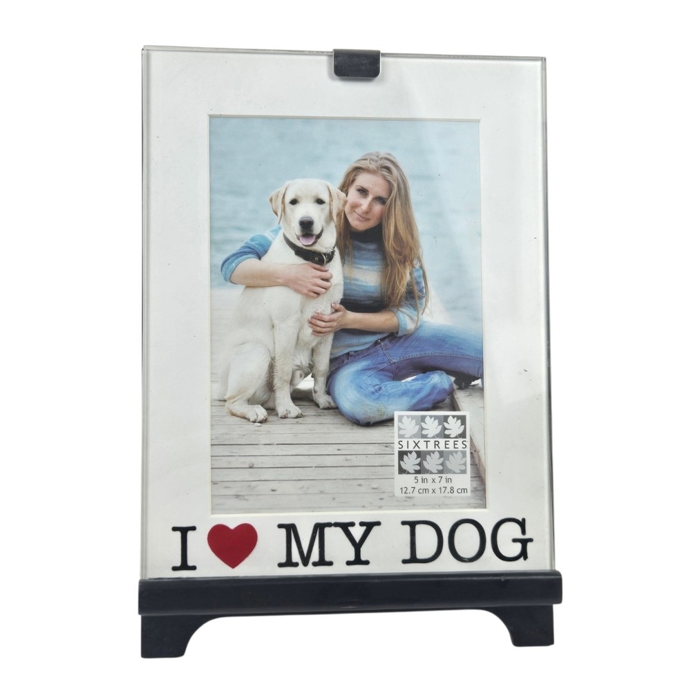 Sixtrees I Love My Dog 5x7" Photo Frame Black Wood Easel w White Mat Dog Lover